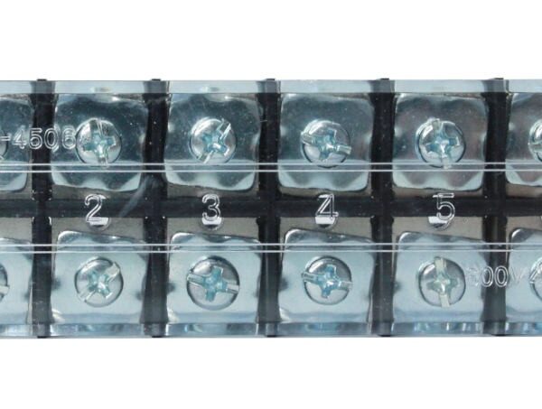 REGLETA DE POLICARBONATO NEGRA 6 POLOS 45A (4MM2) 600V 100GRADOS TAMAÑO 24X120X38MM