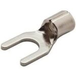 TERMINAL DE ALTA TEMPERATURA PARA 483C TIPO HORQUILLA TENEDOR ORIFICIO 5.46MM ACERO INOXIDABLE RECUBIERTO DE NICKEL PARA CABLE 12-10 AWG ENTRADA TRASERA  PAQ 100 UNIDS