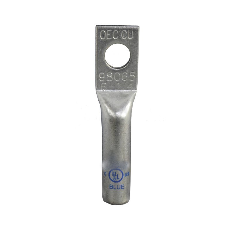 04-45-136_1.jpg TERMINAL DE COMPRESION DE OJO PARA CABLE 6 AWG ORIFICIO 1/4 PULGADAS DE BARRIL LARGO COBRE ELECTRO ESTAÑADO 600 VOLTIOS 90C CODIGO DE COLOR AZUL - Image 1