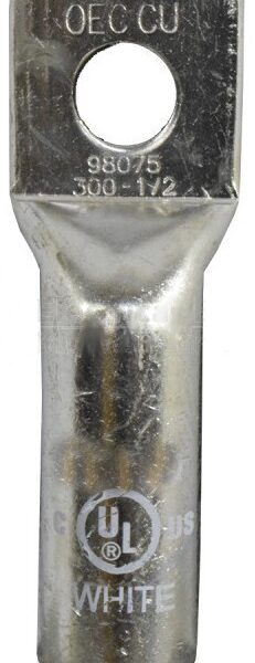TERMINAL DE COMPRESION DE OJO PARA CABLE 4 AWG ORIFICIO 1/4 PULGADAS DE BARRIL LARGO COBRE ELECTRO ESTAÑADO 600 VOLTIOS 90C CODIGO DE COLOR GRIS