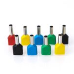 TERMINAL DE PIN HUECO DOBLE ENTRADA MARCA TM PARA CABLE 0,75MM2 / 20AWG COLOR AZUL PAQUETE DE 100UNDS