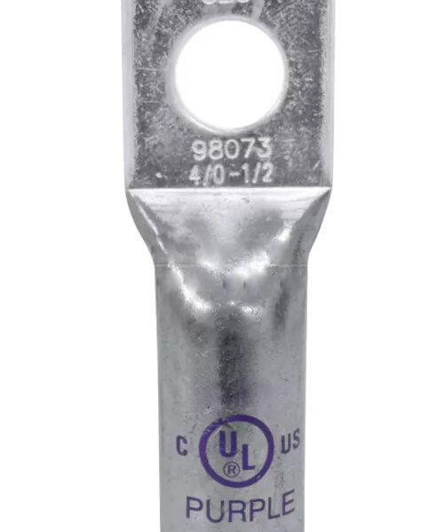 TERMINAL DE COMPRESION DE OJO PARA CABLE 4/0 AWG  ORIFICIO 1/2 PULGADAS DE BARRIL LARGO COBRE ELECTRO ESTAÑADO 600 VOLTIOS 90C CODIGO DE COLOR PURPURA