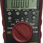 MULTIMETRO DIGITAL CON PANTALLA DE 40MM VALORES MEDIBLES 0-600V AC/DC (CAT III) 0-10A AC/DC RESISTENCIA CAPACITANCIA DIODOS Y FRECUENCIA