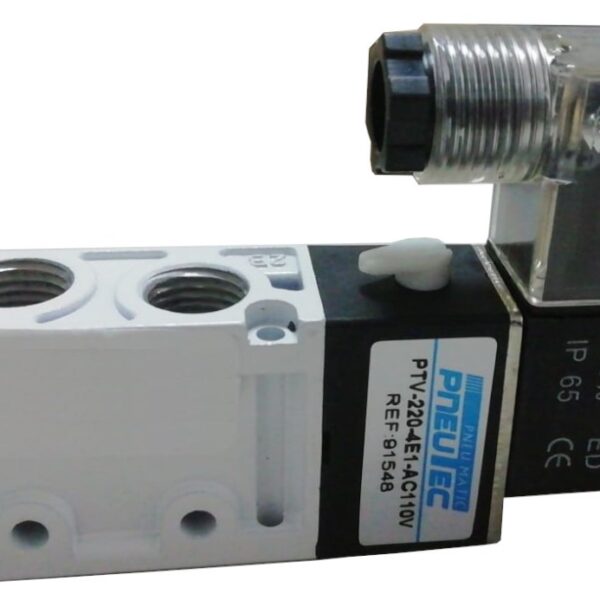 VALVULA SOLENOIDE 5/2 ALTO CAUDAL, 1/4 NPT, NC, RANGO PRESION CONTROL 21-116PSI, SALIDA DE DESFOGUE 1/8 NPT, 110VAC +-10%