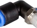 CODO PLASTICO PARA MANGUERA 8MM CON ACOPLE RAPIDO + MACHO ROSCADO 1/8 PULG