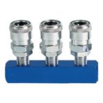 CONECTOR MULTIPLE METALICO DE 3 VIAS CON ACOPLE RAPIDO + CONEXIÓN HEMBRA 1/4 PULG NPT