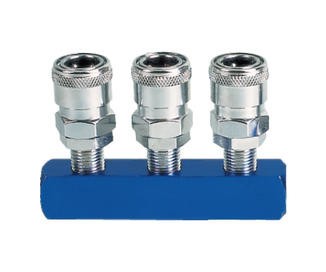 06-05-023_1.jpg CONECTOR MULTIPLE METALICO DE 3 VIAS CON ACOPLE RAPIDO + CONEXIÓN HEMBRA 1/4 PULG NPT - Image 1