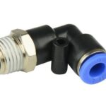 CODO PLASTICO PARA MANGUERA 6MM CON ACOPLE RAPIDO + MACHO ROSCADO 3/8 PULG