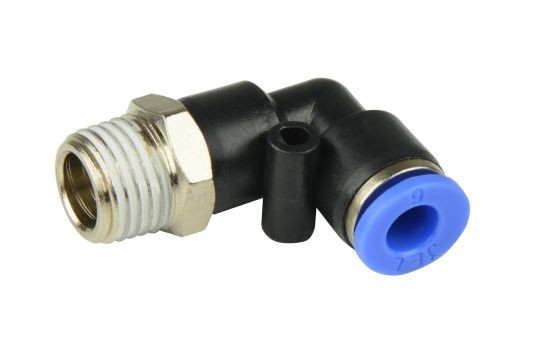 06-05-064_1.jpg CODO PLASTICO PARA MANGUERA 6MM CON ACOPLE RAPIDO + MACHO ROSCADO 3/8 PULG - Image 1