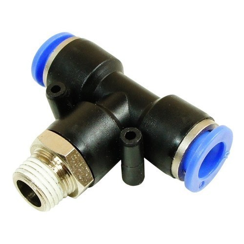 06-05-069_1.jpg TEE PLASTICA PARA MANGUERA 6MM CON ACOPLE RAPIDO + MACHO ROSCADO 3/8 PULG - Image 1
