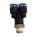 YEE PLASTICA PARA MANGUERA 4MM CON ACOPLE RAPIDO + MACHO ROSCADO 1/4 PULG