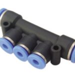 CONECTOR MULTIPLE PLASTICO 3 VIAS + 2 VIAS CON ACOPLE RAPIDO PARA MANGUERA DE 5/16 PULG