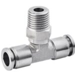 TEE DE ACERO INOXIDABLE 316 PARA MANGUERA 6MM CON ACOPLE RAPIDO + ROSCA 1/8 PULG