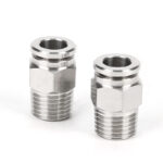 ADAPTADOR DE ACERO INOXIDABLE PARA MANGUERA DE 6MM CON ACOPLE RAPIDO A MACHO ROSCADO 1/8 PULG