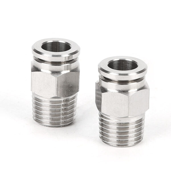 ADAPTADOR DE ACERO INOXIDABLE PARA MANGUERA DE 6MM CON ACOPLE RAPIDO A MACHO ROSCADO 1/8 PULG