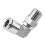 CODO DE ACERO INOXIDABLE 316 PARA MANGUERA 6MM CON ACOPLE RAPIDO + MACHO ROSCADO 1/8 PULG