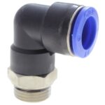 CODO PLASTICO PARA MANGUERA 8MM CON ACOPLE RAPIDO + MACHO ROSCADO 1/4 PULG