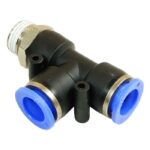 TEE PLASTICA PARA MANGUERA 2 X 6MM ACOPLE RAPIDO + MACHO ROSCADO 1/8 PULG