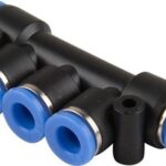 CONECTOR MULTIPLE PLASTICO 3 VIAS + 2 VIAS CON ACOPLE RAPIDO PARA MANGUERA 8MM