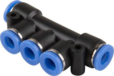 06-05-218_1.jpg CONECTOR MULTIPLE PLASTICO 3 VIAS + 2 VIAS CON ACOPLE RAPIDO PARA MANGUERA 8MM - Image 1
