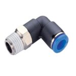 CODO PLASTICO PARA MANGUERA 1/4 PULG CON ACOPLE RAPIDO + MACHO ROSCADO 1/8 PULG