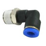 CODO PLASTICO PARA MANGUERA 1/4 PULG CON ACOPLE RAPIDO + MACHO ROSCADO 1/4 PULG