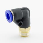 CODO PLASTICO PARA MANGUERA 1/4 PULG CON ACOPLE RAPIDO + MACHO ROSCADO 3/8 PULG