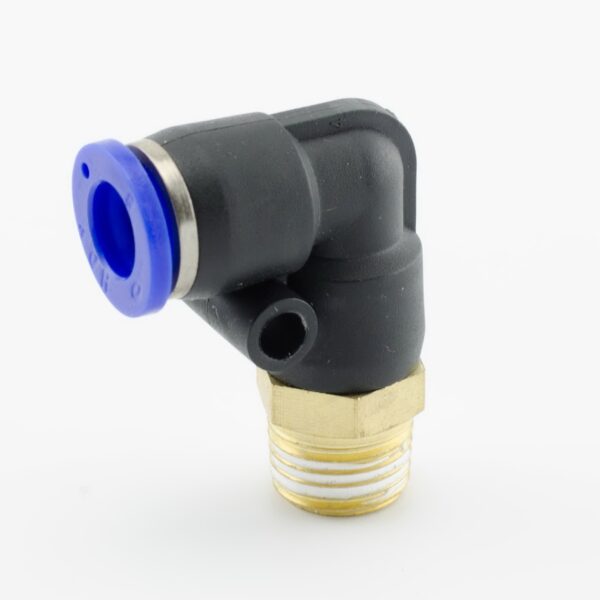 CODO PLASTICO PARA MANGUERA 1/4 PULG CON ACOPLE RAPIDO + MACHO ROSCADO 3/8 PULG