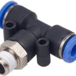 TEE PLASTICA PARA MANGUERA DE 10MM CON ACOPLE RAPIDO + MACHO ROSCADO 3/8 PULG