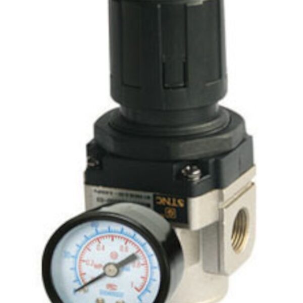REGULADOR DE PRESION CON MANOMETRO, RANGO DE PRESION 7-145PSI, FLUJO HASTA 2500 L/MIN, 3/8 PULG NPT