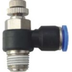 VALVULA DE CONTROL DE VELOCIDAD NEUMATICO EN L PARA MANGUERA DE 10MM CON ACOPLE RAPIDO + MACHO ROSCADO 3/8 PULG