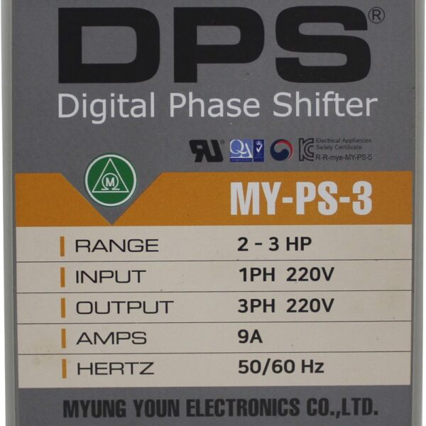 CONVERTIDOR DIGITAL DE FASE PARA MOTORES TRIFASICOS CON RANGO DE CORRIENTE MINIMO DE 6 AMP Y MAXIMO DE 9 AMP. RANGO ESTIMADO DE MOTOR 2 - 3HP ENTRADA 1F 220V SALIDA 3F 220V 9A